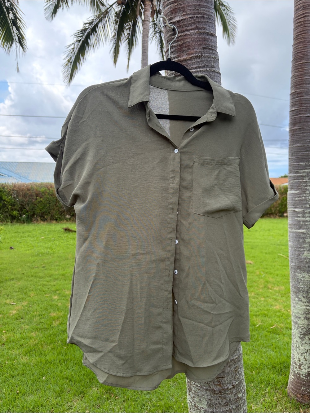 Amazon Women's Button-Down Shirt in Olive Green